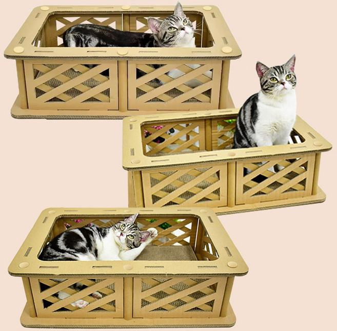 (당일발송) 이지유 고양이 골판지 스크래쳐 숨숨집 상자 종이 박스, 1개, 오픈형