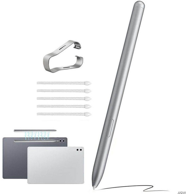 삼성 탭 S7 펜슬 태블릿 터치펜 S7+울트르 전자펜 터치감 S펜 팁 증정, 1개, 은색. 은빛.