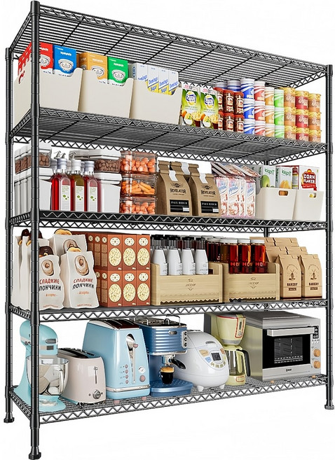 MeFun 산업용 철제 선반수납 튼튼한 탄소강 메탈랙 25mm 파이프 1150x450 x1800mm, 5단, 블랙