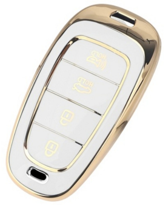 키에티 현대 호환 더뉴 그랜져 쏘나타 DN8 키케이스 4버튼 TPU 키홀더 단품, 골드-화이트