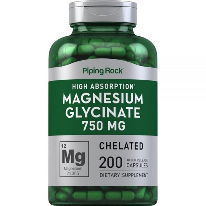 Piping Rock 마그네슘 글리시네이트 캡슐 | 750mg | 200정 | 킬레이트 보충제 | 높은 흡수력 | GMO 프리 및 글루텐 프리, Piping Rock 마그네슘 글리시네이트 캡슐 | 7, 1개
