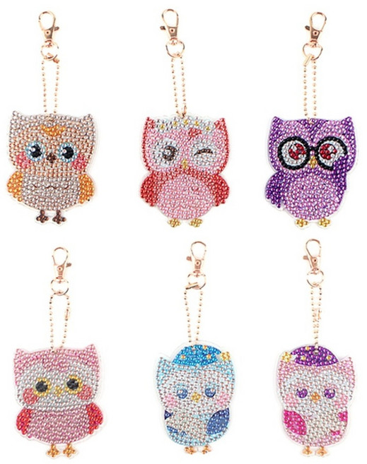 캐릭터 패턴 보석 십자수 키링 세트 diy 열쇠 고리 포함 비즈 큐빅 장식 참 만들기 액세서리 공예 취미, 1세트, S99005I(부엉이 6종