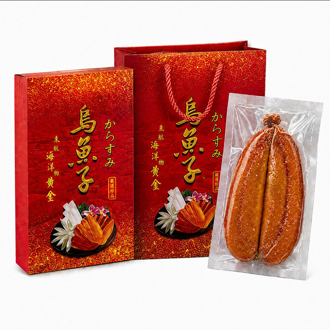 永苑行 台灣 野生 六兩 原始風味 整片烏魚子 烏魚子 烏金 一口烏魚子 過年 中秋送禮 年菜 年節 伴手禮盒 提袋禮盒, 225g, 2個