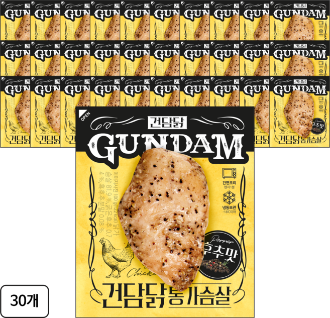 건담닭 통가슴살 블랙페퍼 후추맛, 30개, 100g