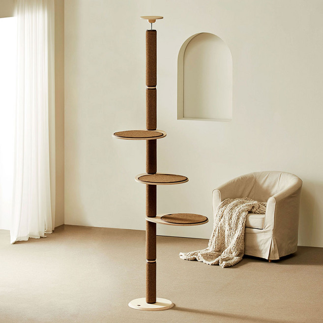 디어캣 원목 캣폴 캣타워 3단 대형, 그레이, 1개