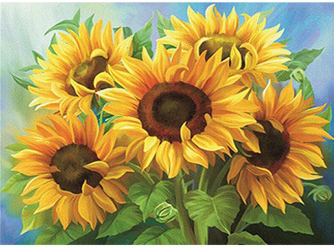 MJS 보석십자수 50 x 40 cm 캔버스형 세트 DIY MH6, 금빛 해바라기와 황금나비, 1세트