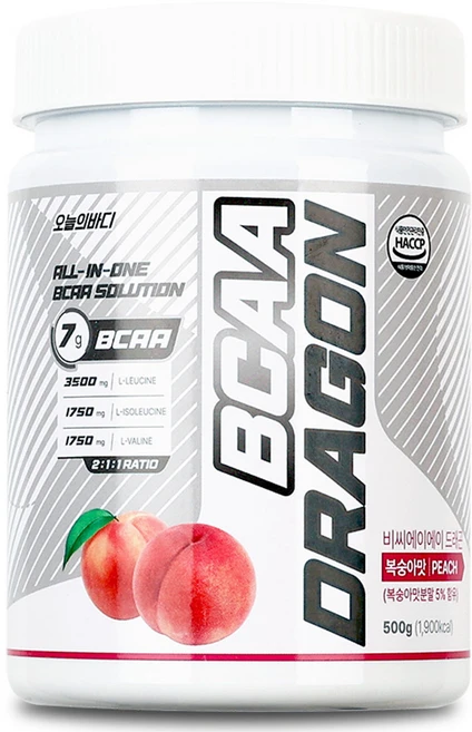 오늘의바디 드래곤 필수 아미노산 BCAA 복숭아맛, 1개, 500g - 쿠팡