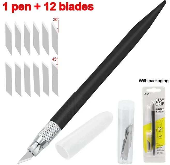 공예 절단 펜 도구 360 학위 회전 블레이드 헤드 스테인레스 스틸 DIY 내구성 휴대용 조각 커터 나이프, 02 Black