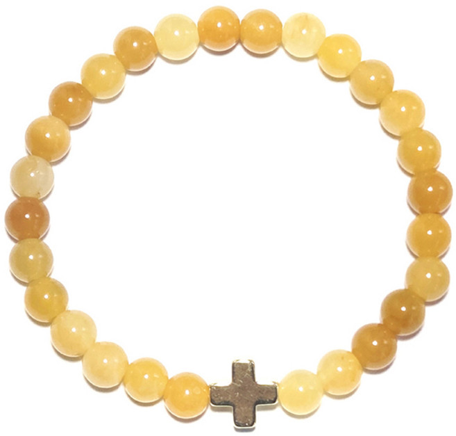 지홍 금도금 십자가 6mm 토파즈 팔찌 11월 탄생석 천연 원석 황옥 우정 행운