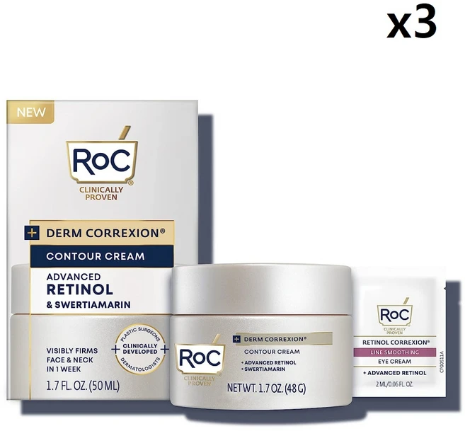 RoC Derm Correxion 컨투어 크림고급 레티놀 및 슈베르티아마린 50ml x 3개, 1개 - 쿠팡