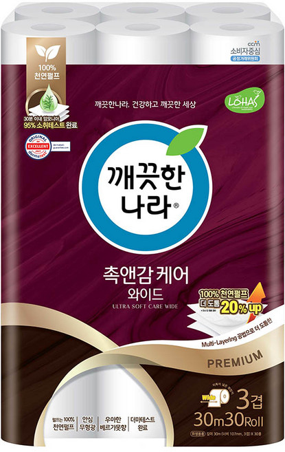 깨끗한나라 촉감 디럭스가든 3겹 30m 30롤, 1개