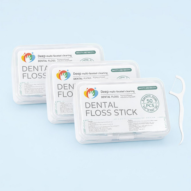에보윈 클린 덴탈케어 치간 튼튼한 일회용 치실, 3개, 50개입, 75mm