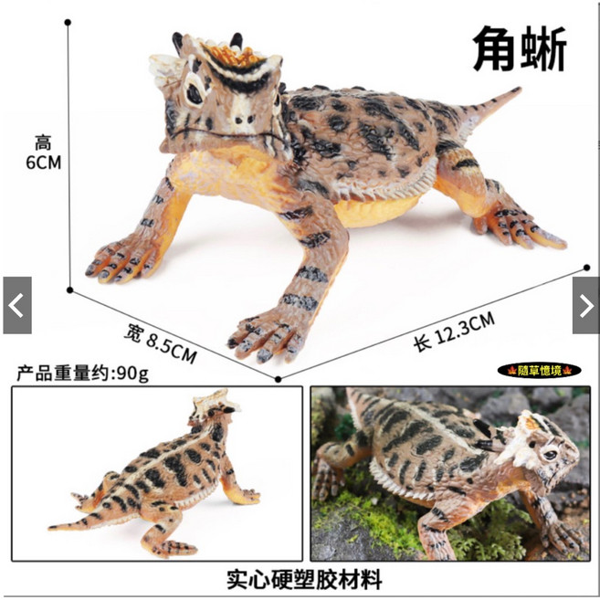 隨草憶境 仿真 實心 冠狀 角蜥 蜥蜴 環頸蜥 擺件 動物模型 野生動物 兒童 益智 spg, 1個
