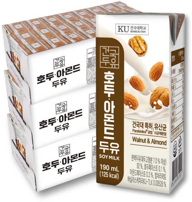 건국두유 호두 아몬드 두유, 190ml, 72개