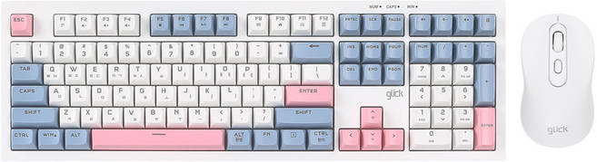 지클릭커 오피스프로 사일런스 M 무소음 무선 블루투스 108 키보드 마우스 세트, 일반형, Sky pink, WMK90