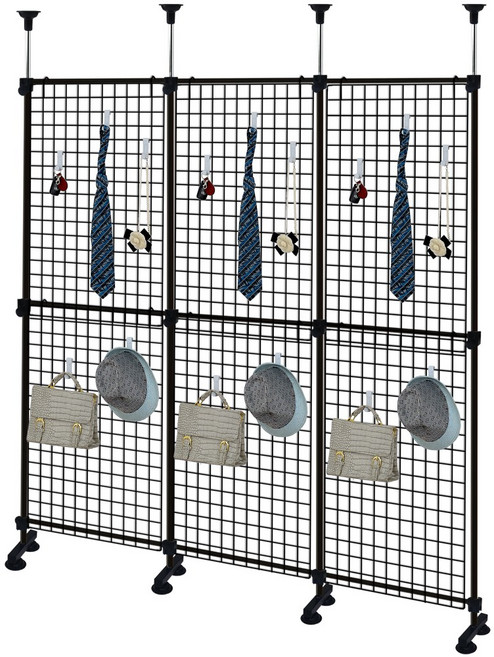 巴塞隆納 頂天立地網格屏風 免鑽孔收納隔間, 黑色, 1個