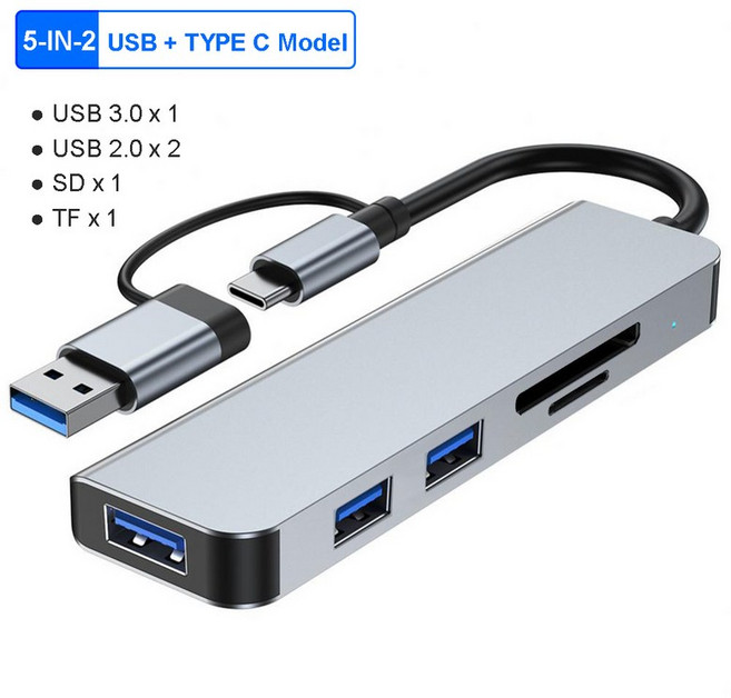 맥북 프로 에어용 USB 3.0 허브 USB C 허브 도크 스테이션 OTG 어댑터 고속 3.0 2.0 분배기 3.5 오디오 8 포트 5Gpbs, 1)8 IN 1, 1개