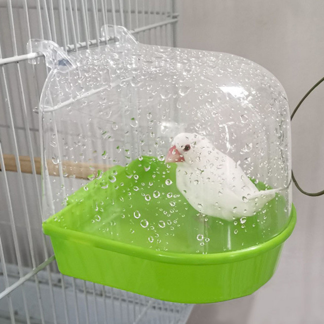 앵무새 조류 반려조 미용용품 투명창 욕조 통 그린, 1개