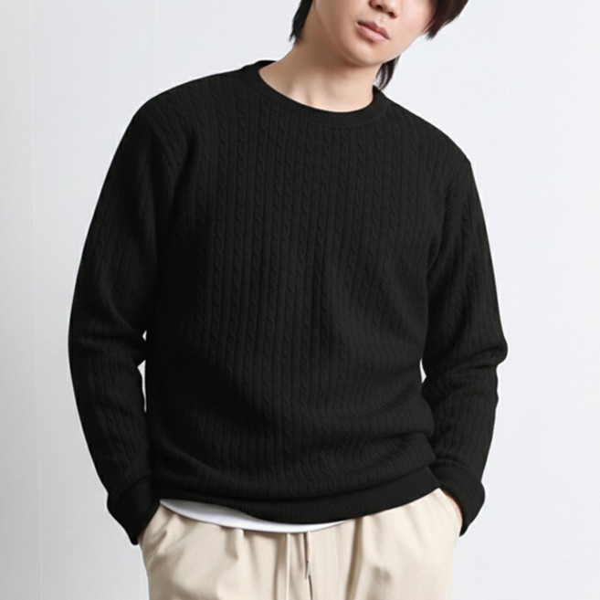 [투뎃] 남녀공용 데일리 빅사이즈 울캐시 라운드 꽈배기 니트