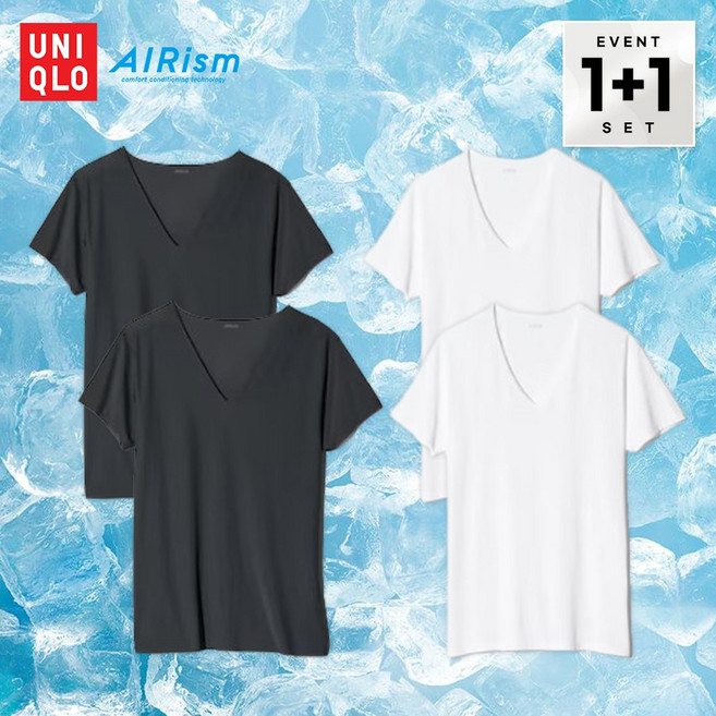 유니클로 에어리즘 1+1 V넥 T 남성 반팔티 + 손소독 물티슈