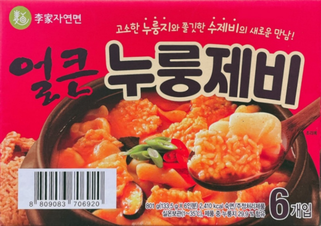 이가자연면 얼큰 누룽제비 수제비, 133.5g, 6개