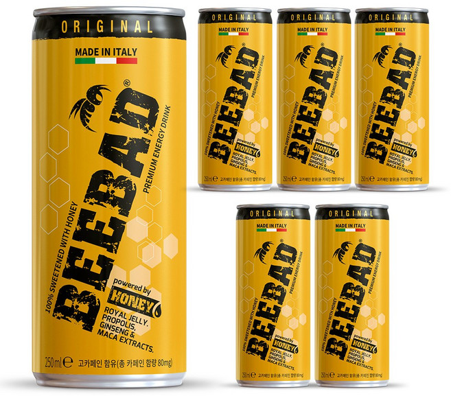 비배드 프리미엄 에너지드링크 천연벌꿀 천연카페인 비타민 무설탕, 6개, 250ml