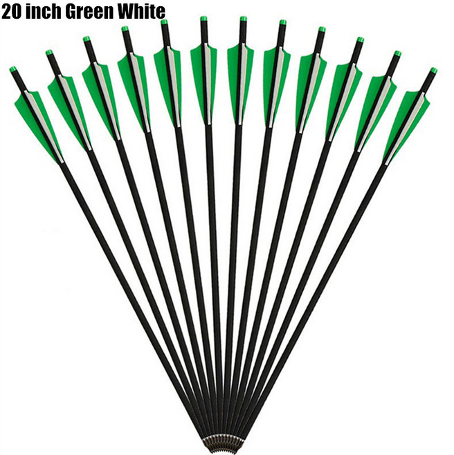 양궁 양궁 탄소 화살 석궁 볼트 반달 노크 탈착식 포인트 야외 사격 사격 7.5 20 22 인치, 01 20inch Green White, 1개