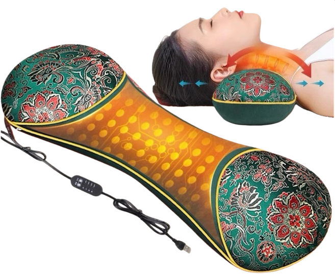 WIRQO 전기 가열 쑥 베개 목 베개 목 온열 찜질기 뜸 베개 수면 잠자기 전용 베개, 그린