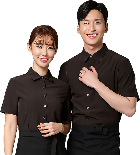 고동색 스판 반팔셔츠 남녀공용 서빙 유니폼