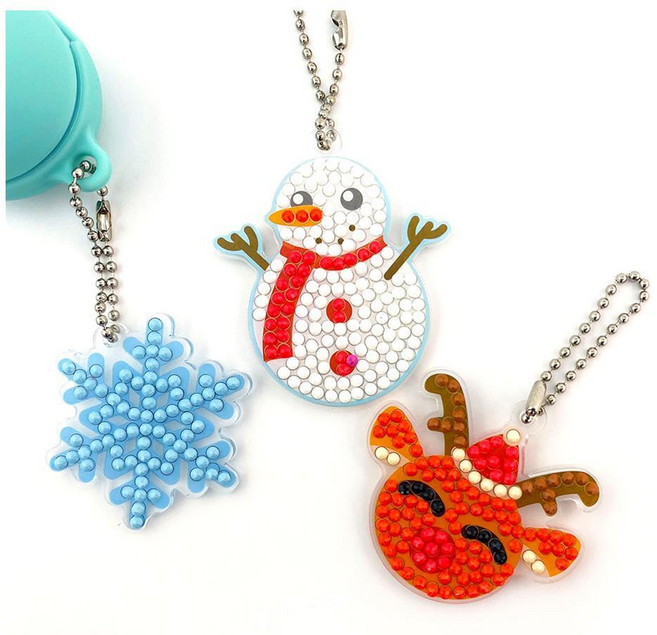 투명 아크릴 보석십자수 눈사람 눈송이 루돌프 키링 DIY 5p 창의력놀이 방과후미술 실내, 1개