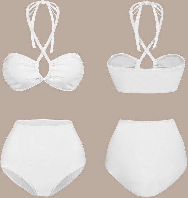 모노소울 체형커버 미코 비키니 하이웨스트 홀터넥 수영복 비치웨어, 화이트, L(44-마른66)