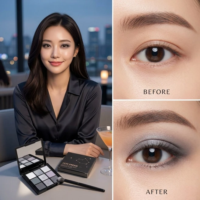 [비비드 스모키] 9컬러 블랙 아이섀도우 고발색 글리터 컴팩트 하이라이터 휴대용 팔레트 "날 위한 특별한 아이섀도", b, 1+1 추가세일 - 쿠팡