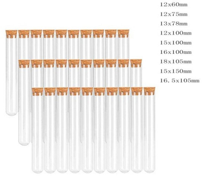 코르크 마개가 있는 투명 플라스틱 테스트 튜브 U자형 바닥 실험실 결혼식에 적합 향신료 20, 08 13x78mm