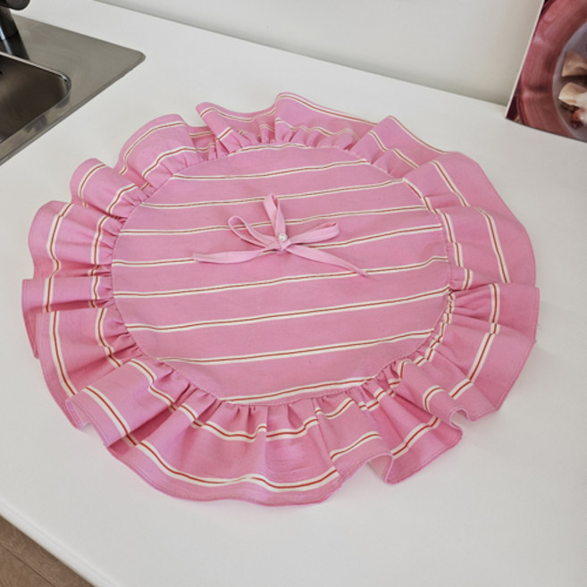 블링블링우리집 원형 프릴 밥솥덮개 주방가전덮개 먼지덮개 에어프라이어 커버, 핑크