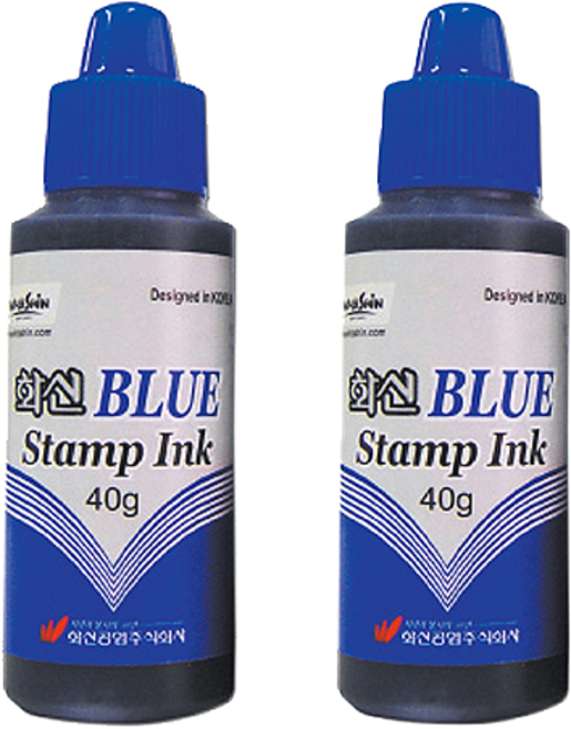 [달방구] 화신 스탬프 리필용 잉크 흑/청/적 스탬프잉크 리필 40g 2개, 블루잉크2개