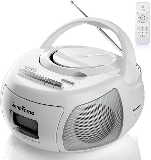 CD 카세트 플레이어 콤보 배터리 작동 블루투스 붐박스 USB MP3 AM/FM 라디오 헤드폰 잭 레트로 음악 플레이어(블랙), White