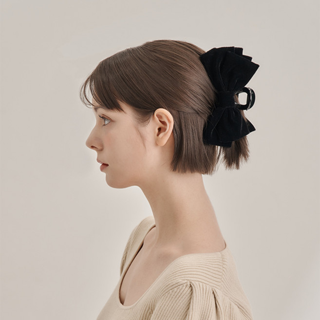[엘르헤어] 블랙 벨벳 리본 집게핀 ELHC032