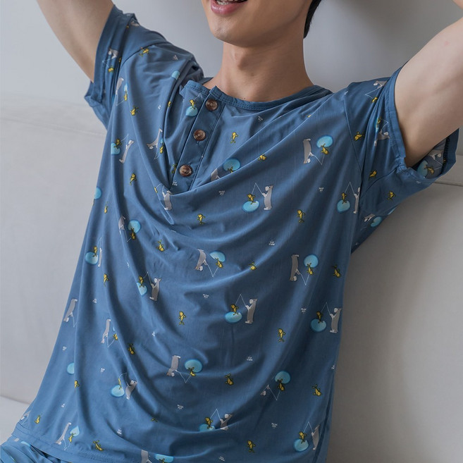 민트코코아 남성 여성 커플용 쿨링 반팔 잠옷 세트