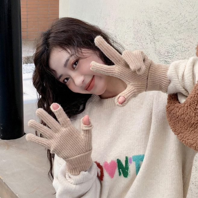 세틸라 여성 핑거홀 니트 기모 스마트폰 터치 장갑