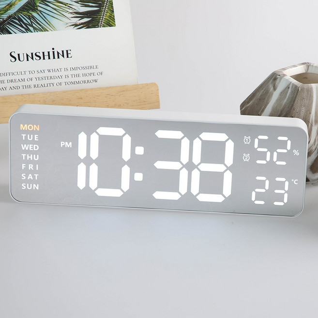 8무드 멀티 미러 LED 탁상시계 겸 벽시계, 화이트
