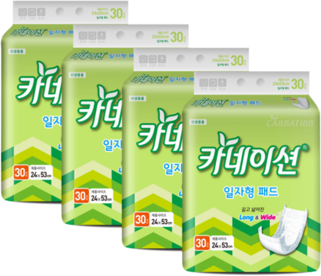 카네이션 일자형패드(2회)30개입 성인기저귀, 30매입, 4팩