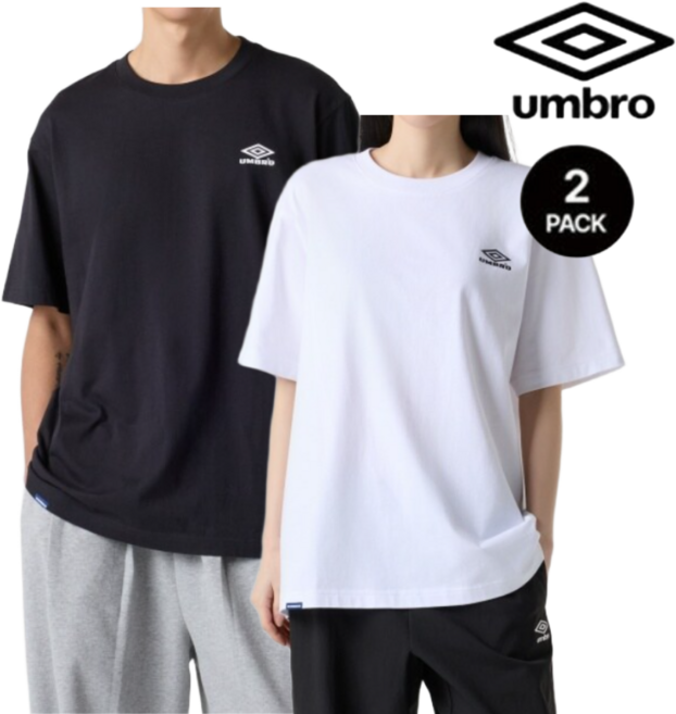[브랜드정품] 엄브로 1+1 남녀공용 베이직 기본반팔티 스몰로고 2PACK