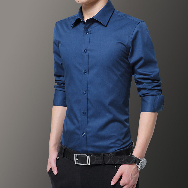 男士秋冬新款純色襯衫商務休閒韓版修身大碼胖子外貿襯衣S-8XL