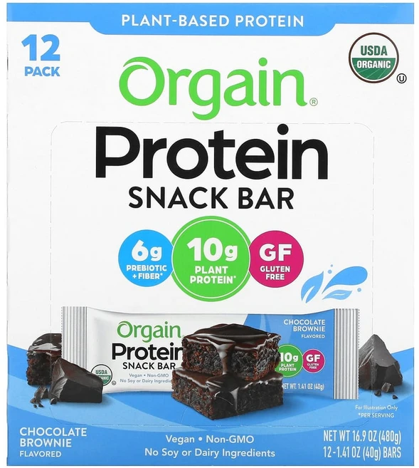올게인 단백질 스낵 바 초콜릿 브라우니 바 12개 각 40g(1.41oz) - 쿠팡