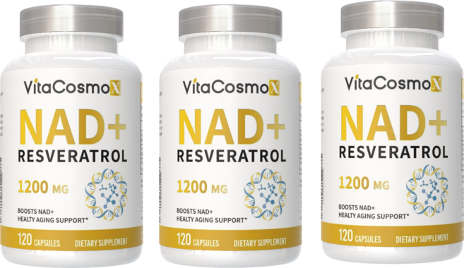 VitaCosmoX NMN 플러스 시르투인 안티에이징 항산화 항노화 1000mg 고순도 99.9% 니코틴아미드 NAD+ 무관세, 3개, 120정