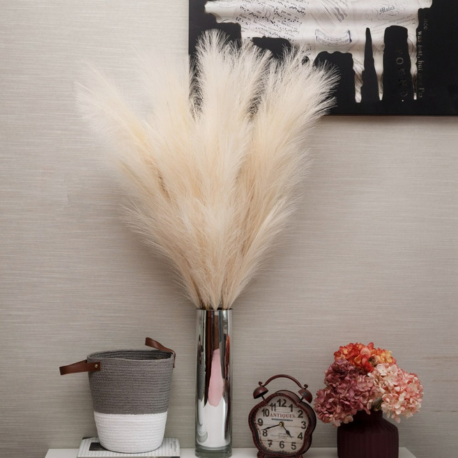 인조갈대 팜파스조화 핑크뮬리조화 110cm 대형 소품 인테리어 장식, 3개, 크림베이지