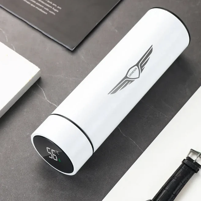 스테인레스 스틸 프로스트 진공 보온병 컵 휴대용 스트레이트 이동식 선물 제네시스 G80 자동차 로고, 02 White