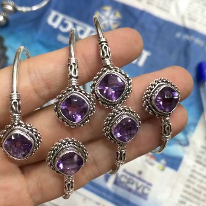 尼泊爾手工 925 純銀 紫水晶手鐲, 詳見包裝, 詳見包裝