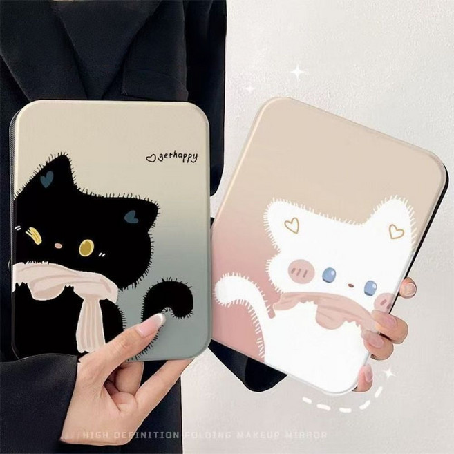 핏루트 고양이 그림 탁상 거울, 소형 화이트 (10*7.5cm)