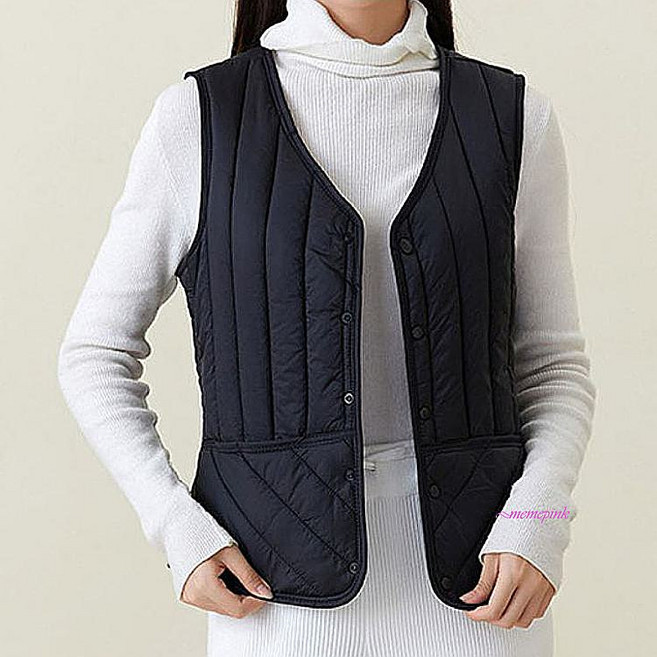 패딩조끼 누빔 경량 여성 여자 브이넥 블랙 겨울 방수 간절기조끼 레브mjd027